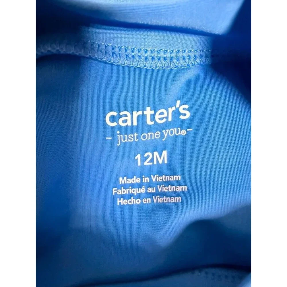 Carter’s Blue Shark Long Sleeve Rash Guard Top & Swim Trunks Baby Boys 12M 7118